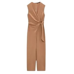 NWT ZARA Wrap Jumpsuit with Buckle in Caramel Brown SZ L